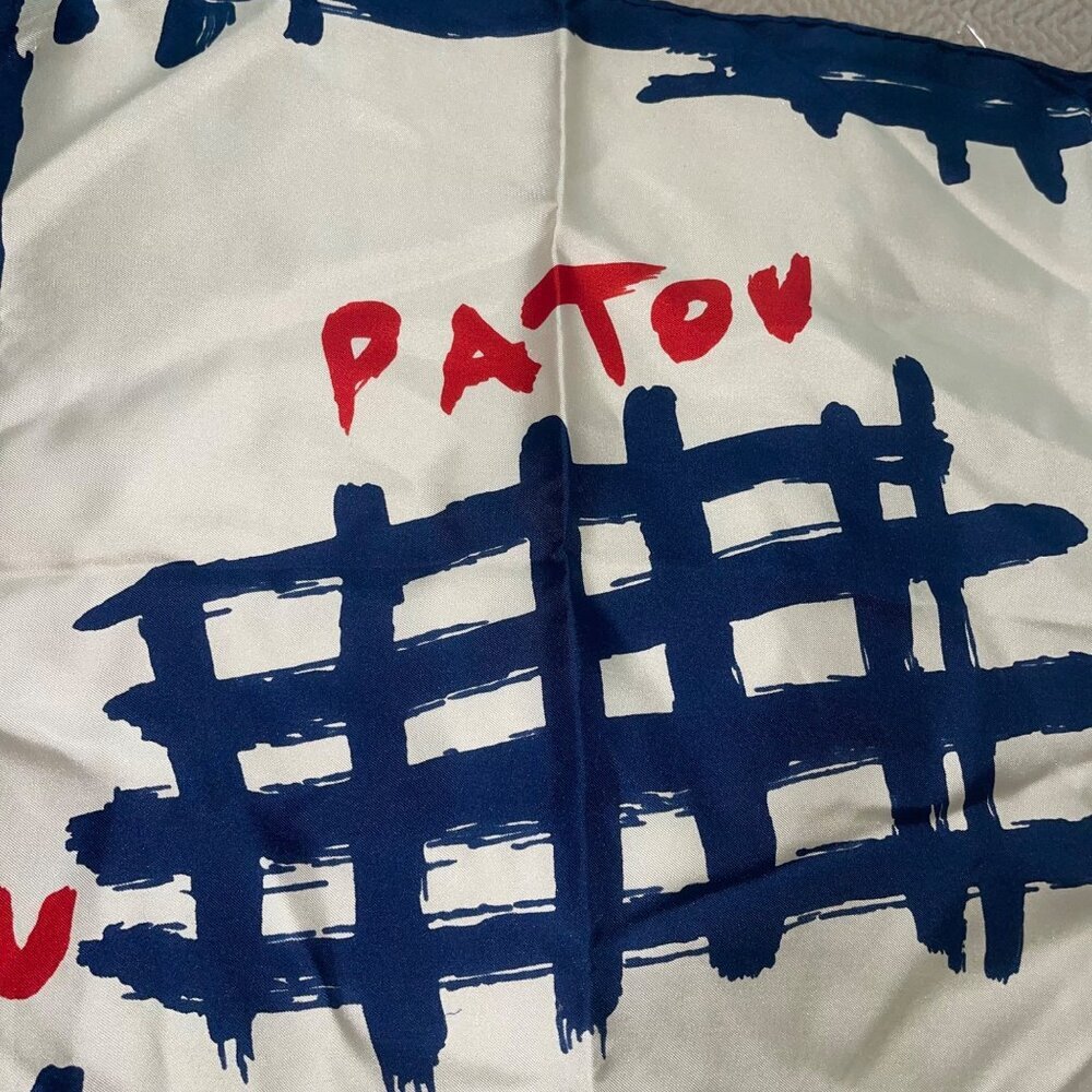 Jean Patou Vintage Womens Scarf White Twill Signature Silk - Picture 3 of 8